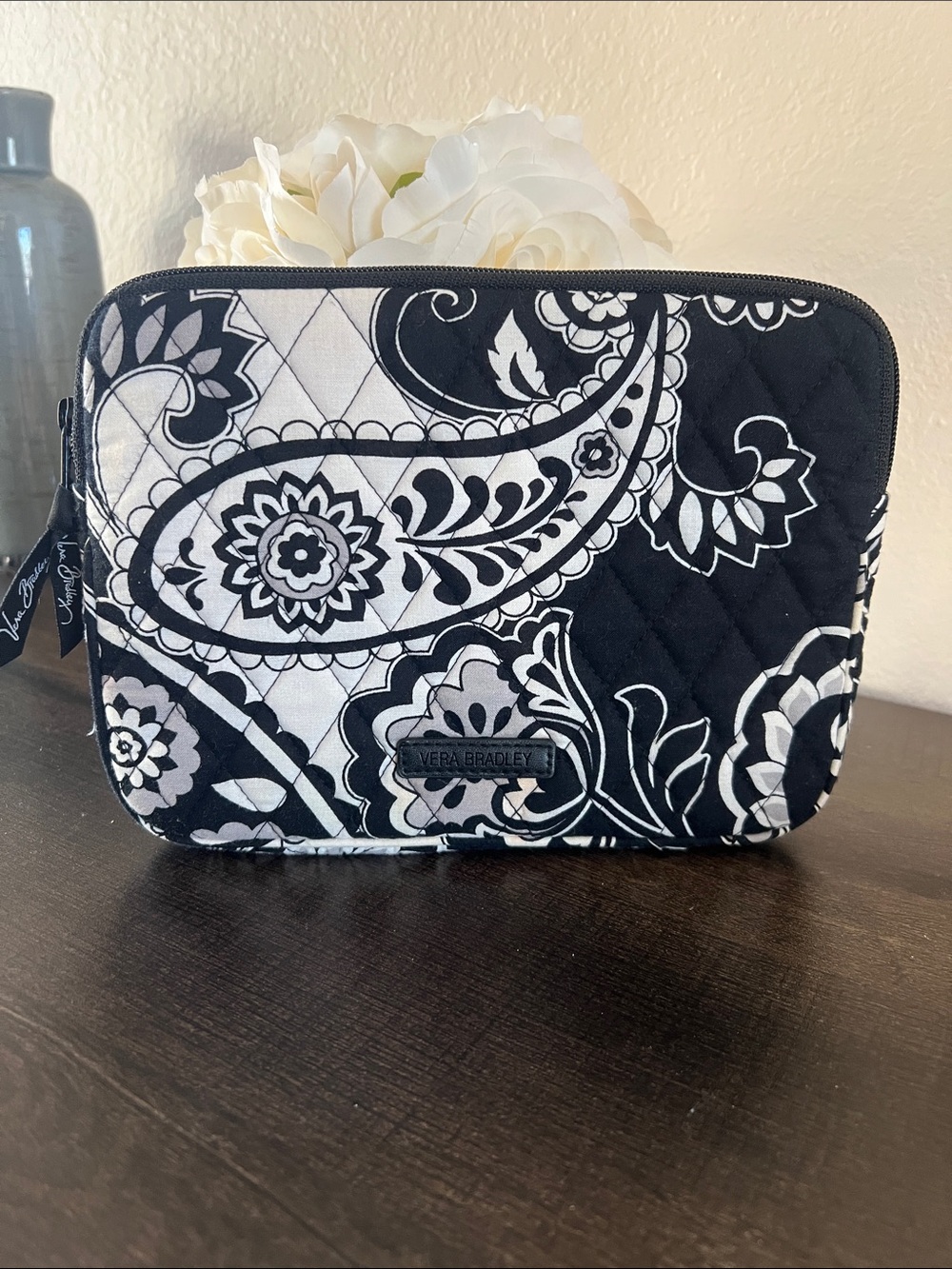 Vera Bradley Black & White Paisley Quilted Cosmetic Pouch